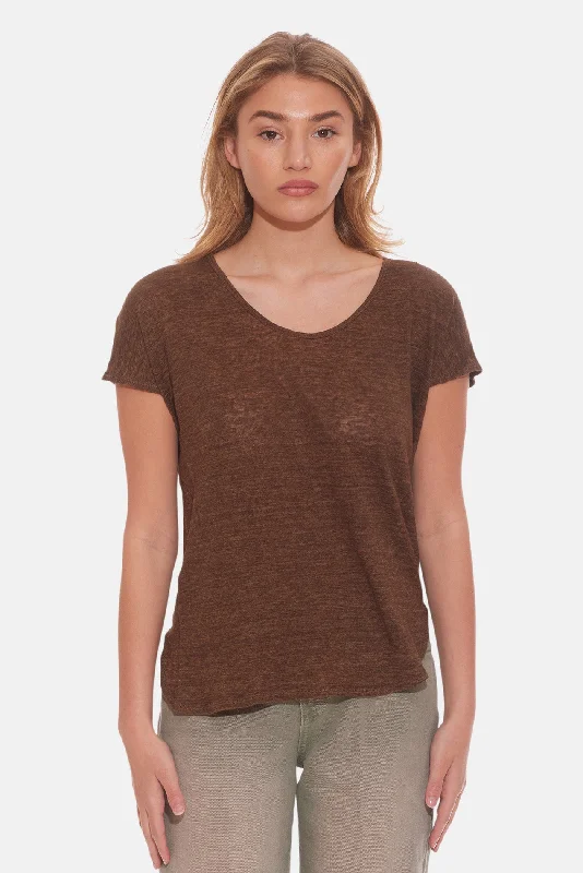 Linen Scoop Neck Tee brown