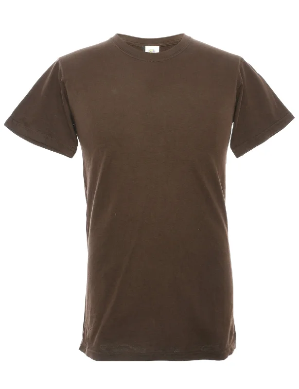 Brown Plain T-shirt - S Cotton Fabric Linen Fabric Terry Fabric