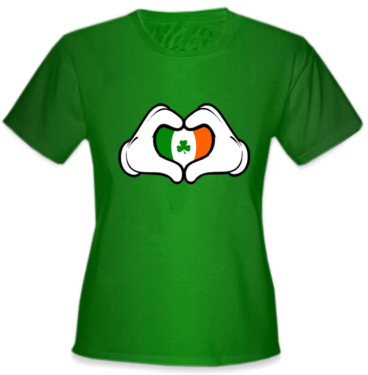 Cartoon Heart Hands Irish Flag Girl's T-Shirt Layered Multi-layer Single Layer
