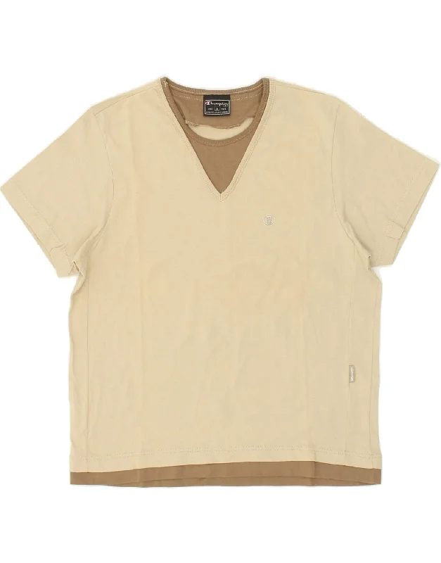 CHAMPION Womens T-Shirt Top UK 10 Small Beige Cotton Welt Pockets Slit Pockets Flap Pockets