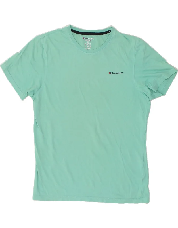 CHAMPION Womens T-Shirt Top UK 14 Medium Turquoise Cotton Cashmere Blend Cotton Blend Poly Blend