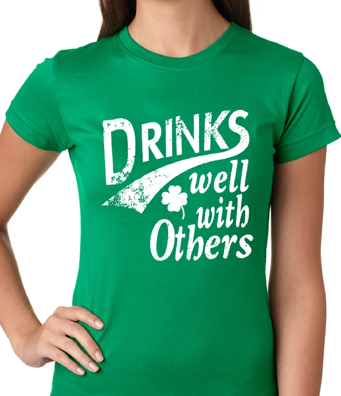 Drinks Well With Other Irish St. Patrick's Day Girls T-shirt Houndstooth Herringbone Solid