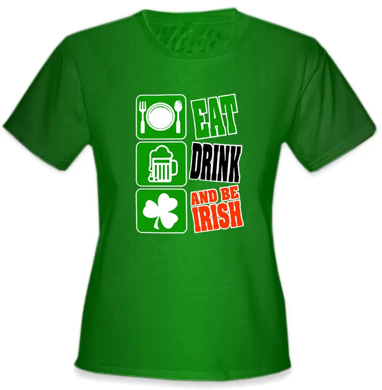 Eat Drink and Be Irish Girl's T-Shirt Polka Dot Checkered Tartan