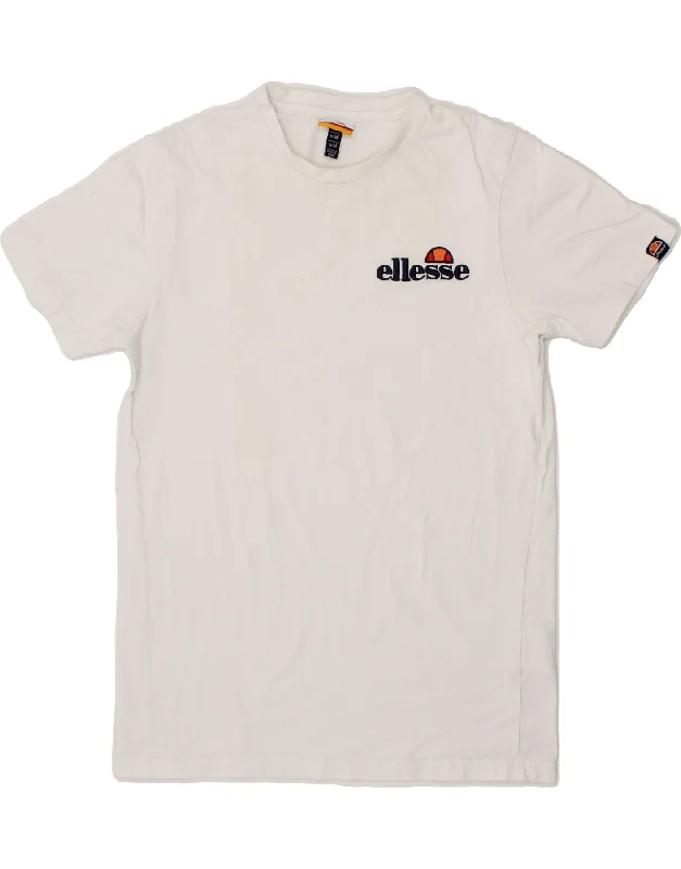 ELLESSE Womens T-Shirt Top UK 12 Medium White Cotton Lace Blend Ribbed Blend Corduroy Blend