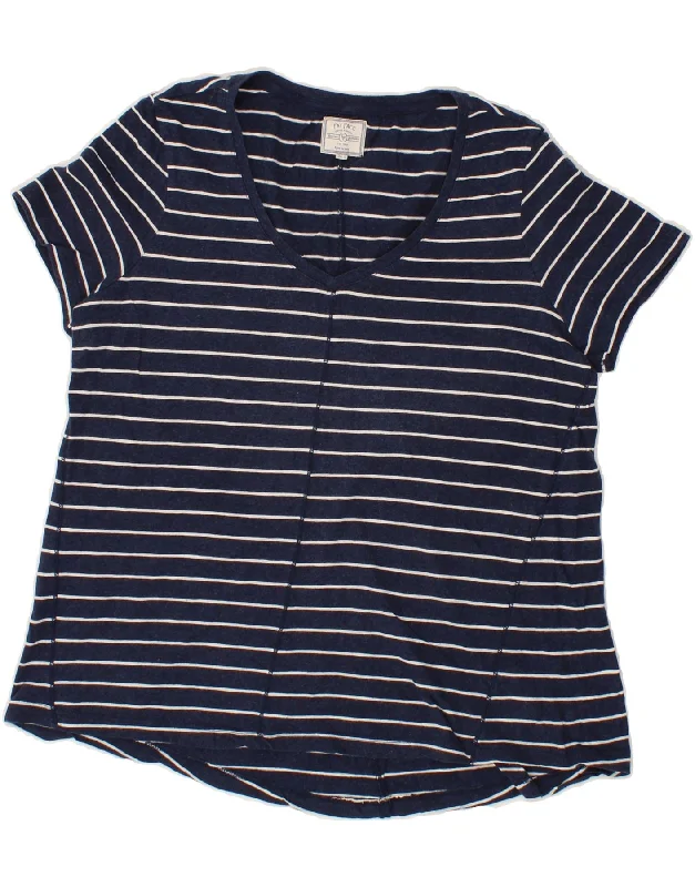 FAT FACE Womens T-Shirt Top UK 14 Large  Navy Blue Striped Cotton Machine Wash Dry Clean Hand Wash