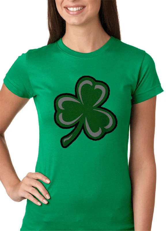 Flashing Light Up Shamrock Ladies T-Shirt (Kelly Green) Real Fur Shearling Chenille