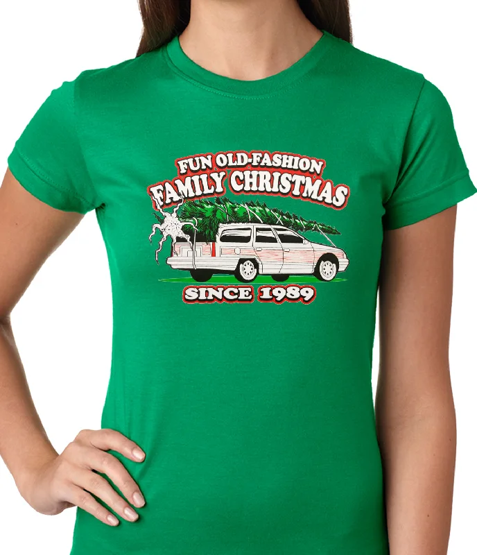Fun Old-Fashioned Family Christmas Since 1989 Ladies T-shirt Notch Collar Peter Pan Collar Cowl Neck