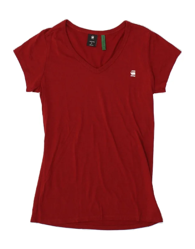 G-STAR Womens T-Shirt Top UK 12 Medium Burgundy Cotton