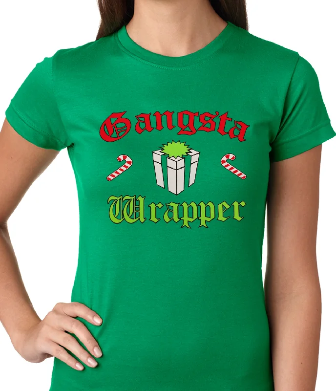 Gangsta Wrap Funny Christmas Ladies T-shirt Boxy Fit Fitted Loose