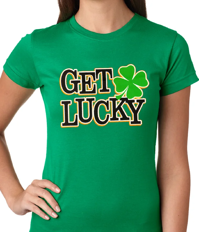 Get Lucky Irish Shamrock Girls T-shirt Denim Fabric Leather Fabric Suede Fabric