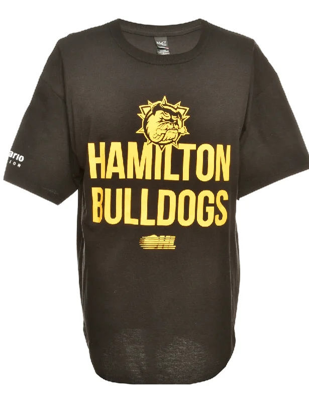 Hamilton Bulldogs Ice Hockey Black Sports T-shirt - L Elegant Classic Vintage