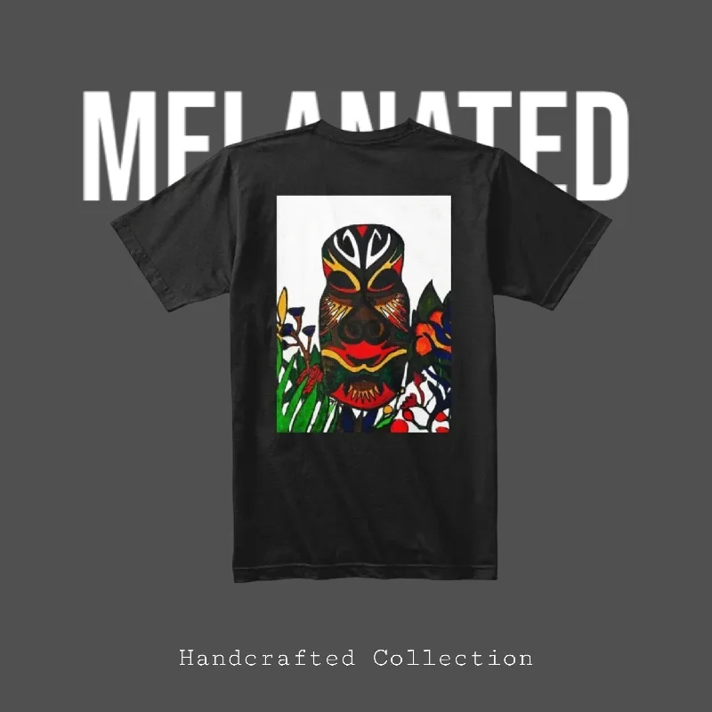 Hand-drawn African Mask  Motif T-shirt, Stylish Streetwear Apparel