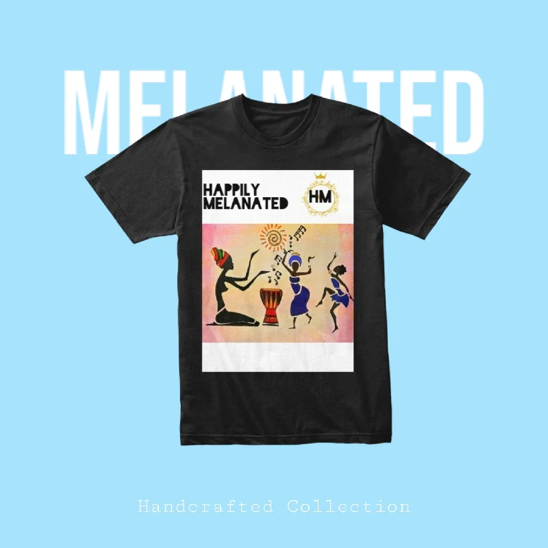 Handcrafted African Drawing on Unisex Tee, Inspirational Tribal Art with Insp. Quote Collared T-Shirt Boat Neck A-Line