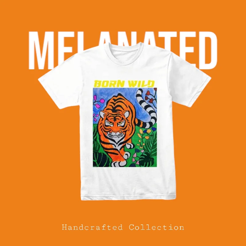 Unisex Graphic Streetwear Tee - Handcrafted Tiger Art with  Motivational Quote on Back Terry Blend Velvet Blend Canvas Blend