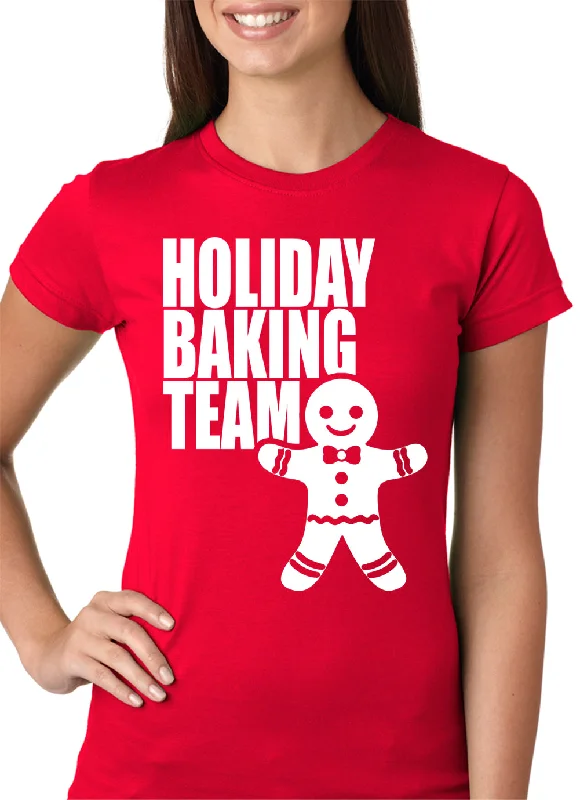 Holiday Baking Team Christmas Cookies Girls T-shirt Notch Collar Peter Pan Collar Cowl Neck
