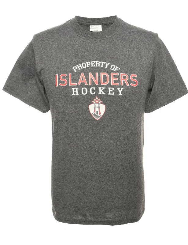 Islanders Ice Hockey Sports T-shirt - L Zippered Front Buttoned Front Snap Front