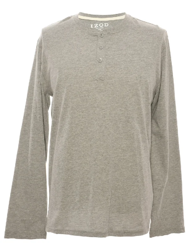 Izod Plain T-shirt - M V-Neck T-Shirt Long Sleeve Cotton