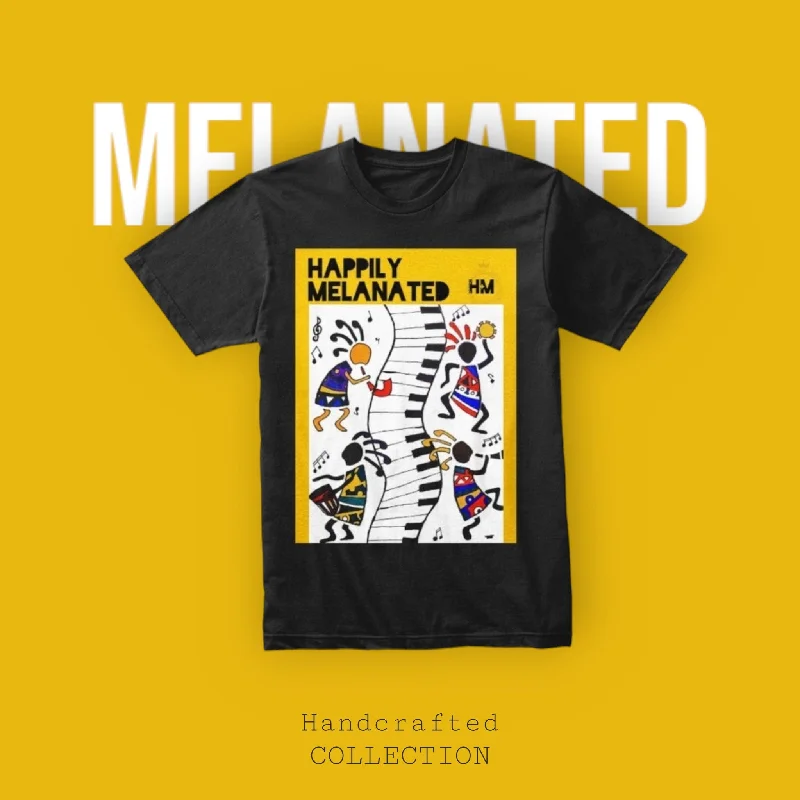 Bold Handcrafted Unisex T-Shirt, Inspirational Tribal Music Art Welt Pockets Slit Pockets Flap Pockets