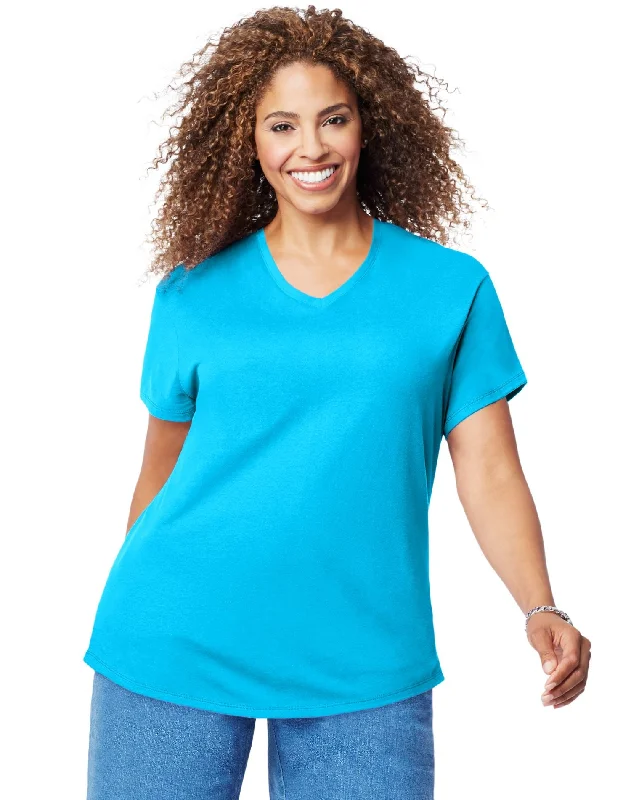 Just My Size Womens Cotton Jersey Short-Sleeve V-Neck Tee Casual Formal Business