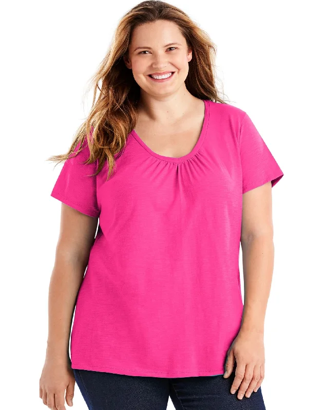 Just My Size Womens Slub-Cotton Short-Sleeve Shirred V-Neck Tee