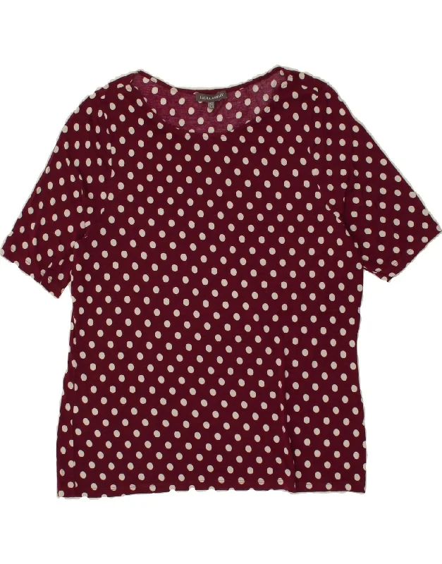 LAURA ASHLEY Womens T-Shirt Top UK 16 Large Burgundy Polka Dot Viscose Rayon Velvet Corduroy