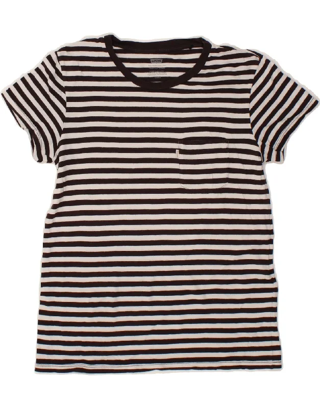 LEVI'S Womens T-Shirt Top UK 10 Small Black Striped Cotton Nautical Modern Contemporary Chic