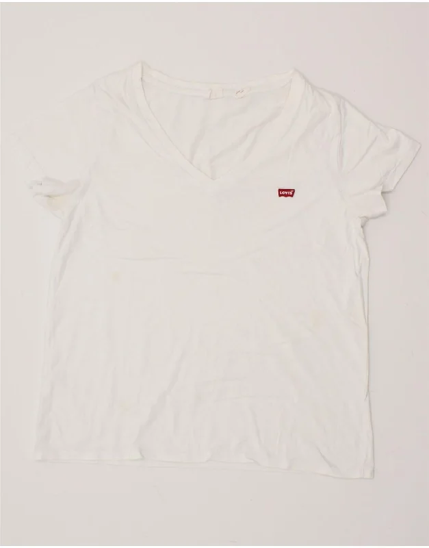 LEVI'S Womens T-Shirt Top UK 14 Large White Print Jacquard Patchwork