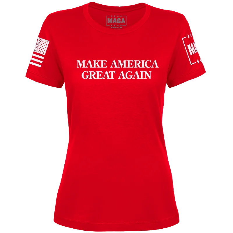 "MAGA Hat" Ladies T-Shirt (Red) Rayon Fabric Velvet Fabric Corduroy Fabric