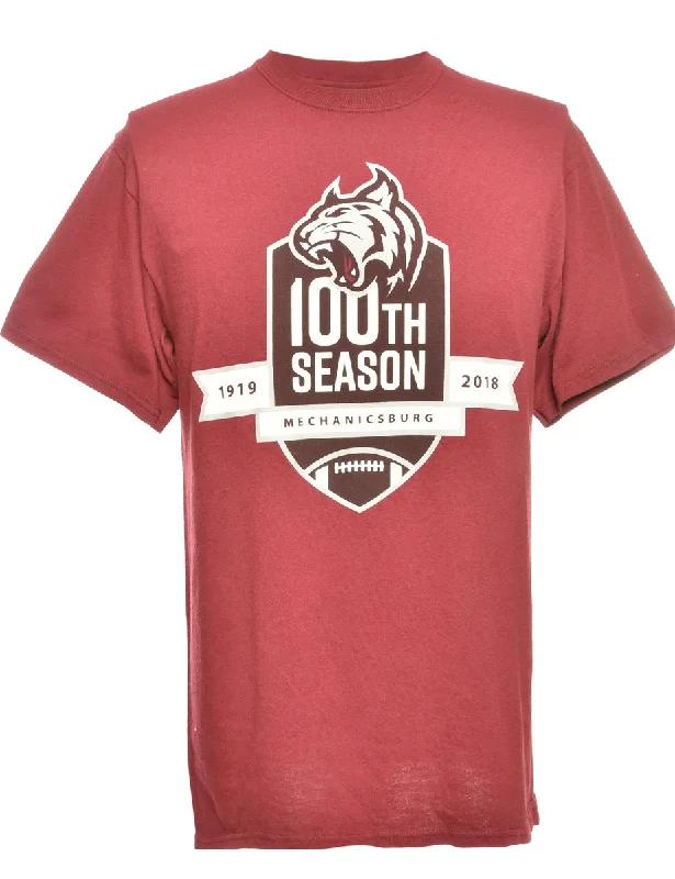 Maroon Printed T-shirt - M Mesh Fabric Canvas Fabric Denim Fabric