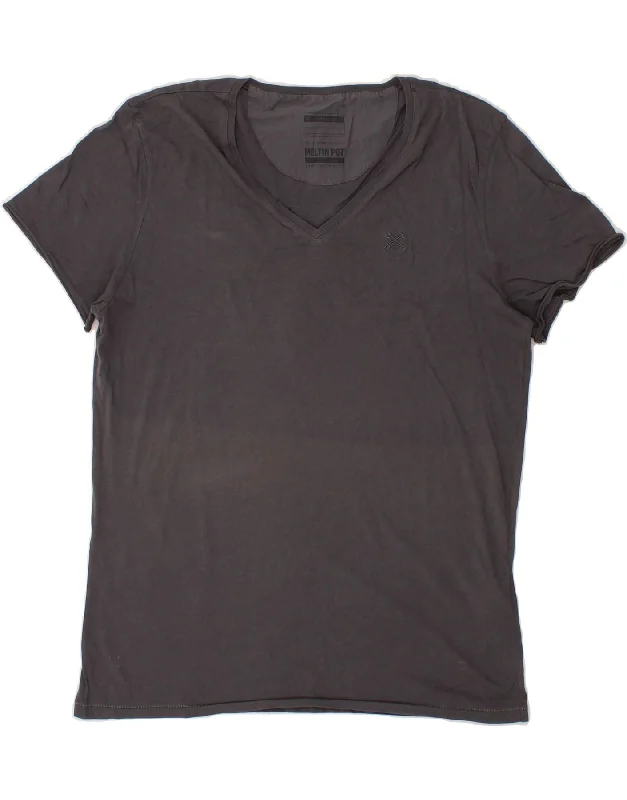 MELTIN' POT Womens T-Shirt Top UK 16 Large Grey Cotton Fleece Fabric Down Fabric Feather Fabric