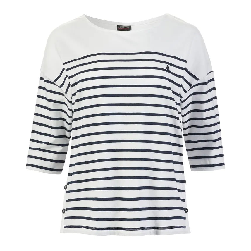 Musto Ladies Falmouth Striped T-Shirt Notch Collar Peter Pan Collar Cowl Neck