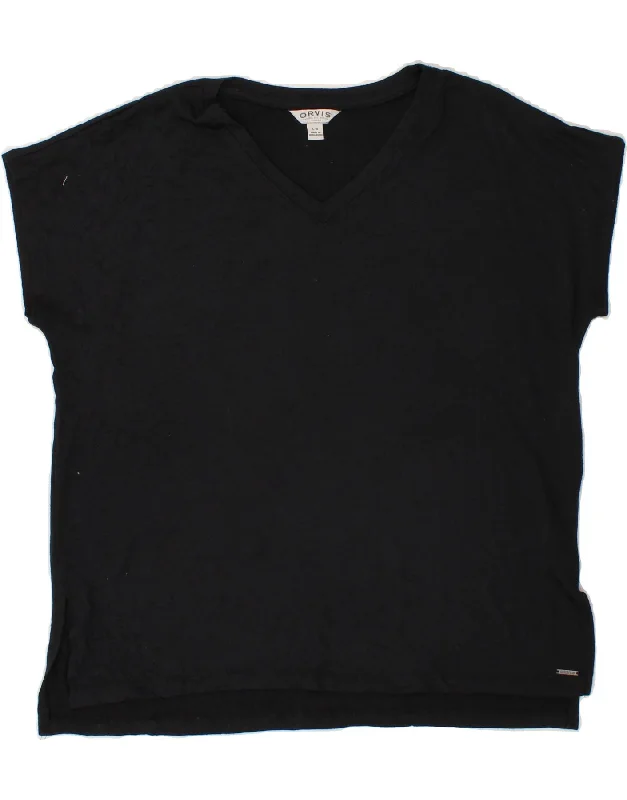 ORVIS Womens T-Shirt Top UK 16 Large Black Polyester Silk Blend Satin Velvet