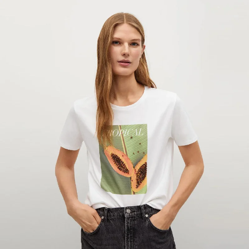 Premium Quality "Tropical" White Cotton Blend T-Shirt For Women (MN-11203) Houndstooth Herringbone Solid