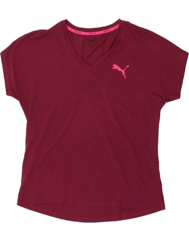 PUMA Womens T-Shirt Top UK 14 Large Maroon Print Jacquard Patchwork