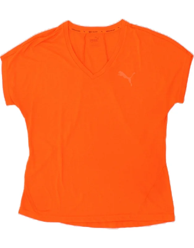 PUMA Womens T-Shirt Top UK 14 Large Orange Handmade Hand-knitted Hand-woven