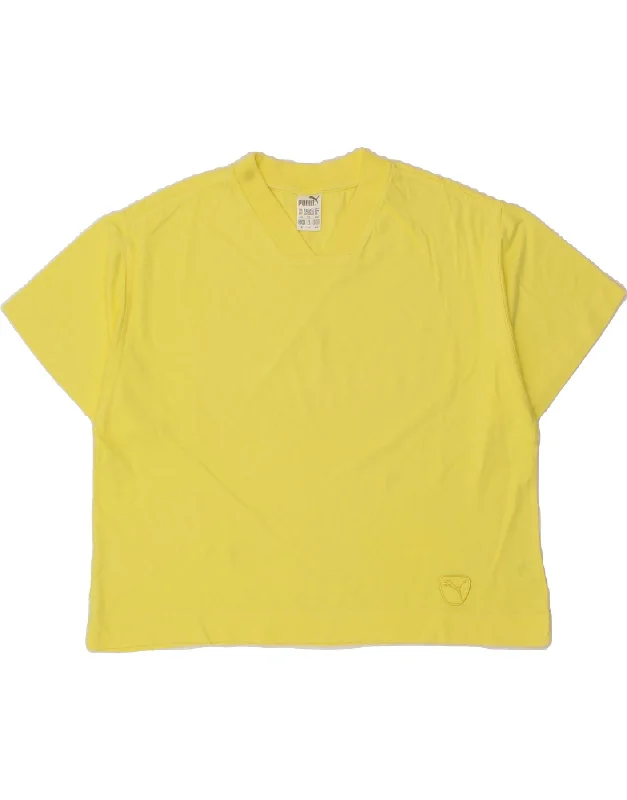 PUMA Womens T-Shirt Top UK 18 XL Yellow Cotton Embroidered Appliqued Beaded