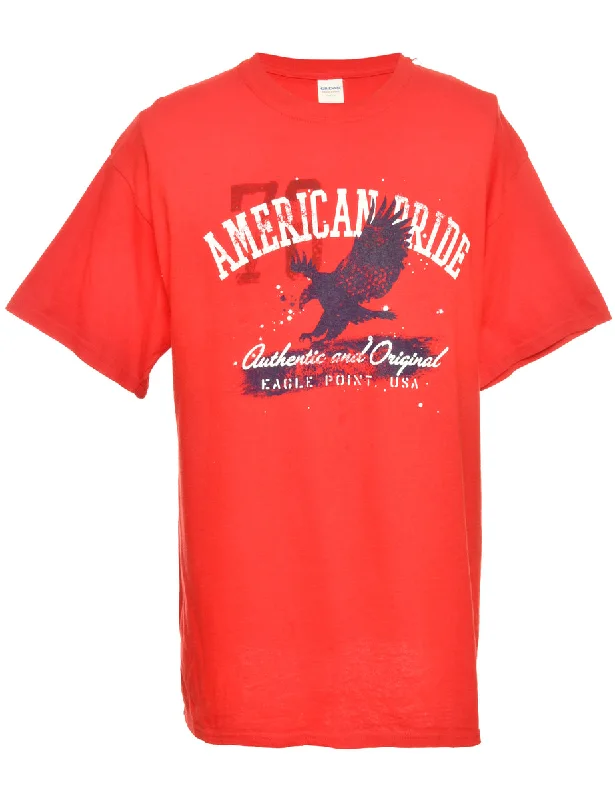 Red Gildan Printed T-shirt - L Nylon Fabric Polyester Fabric Spandex Fabric