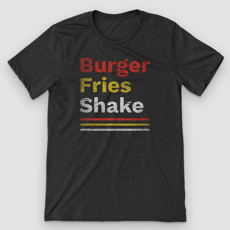Retro Fast Food Burger Fries Shake T-Shirt Collared Crew Neck Turtle Neck