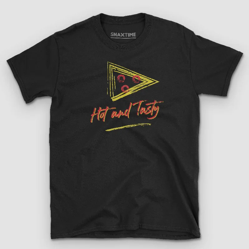 Retro Hot & Tasty Pizza Graphic T-Shirt Solid Print Embellished