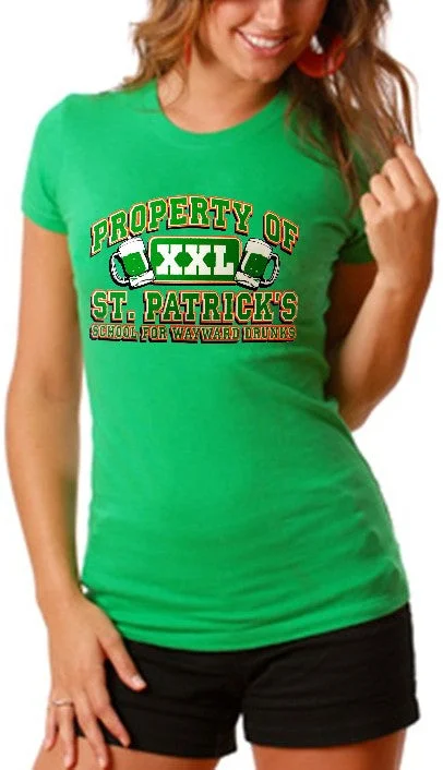 St.Patrick's Day "School For Wayward Drunks" Girls T-Shirt Houndstooth Herringbone Solid