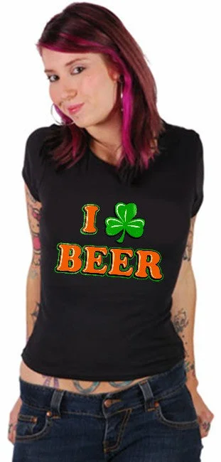 St. Patrick's Day Tees - I Love Beer Shamrock Girls T-Shirt V-Neck T-Shirt Long Sleeve Cotton