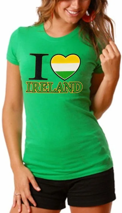 St. Patrick's Tees - I Love Ireland Girls T-Shirt Zippered Front Buttoned Front Snap Front