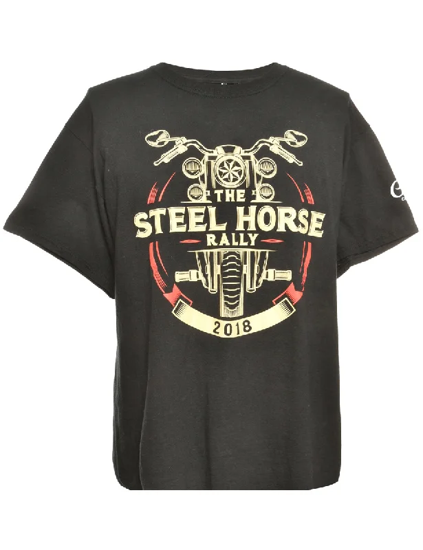 Steel Horse Rally Black Printed T-shirt - M