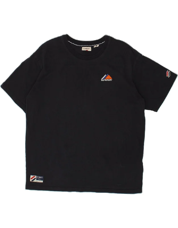 SUPERDRY Womens T-Shirt Top UK 14  Large  Navy Blue Cotton Satin Fabric Silk Fabric Chiffon Fabric