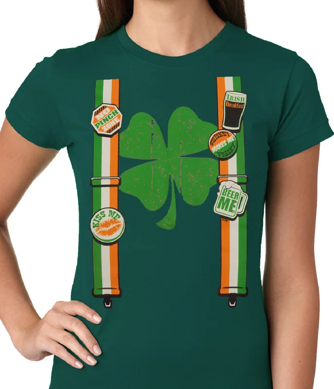 Suspenders with Shamrock Irish Costume Girls T-shirt Cashmere Blend Cotton Blend Poly Blend