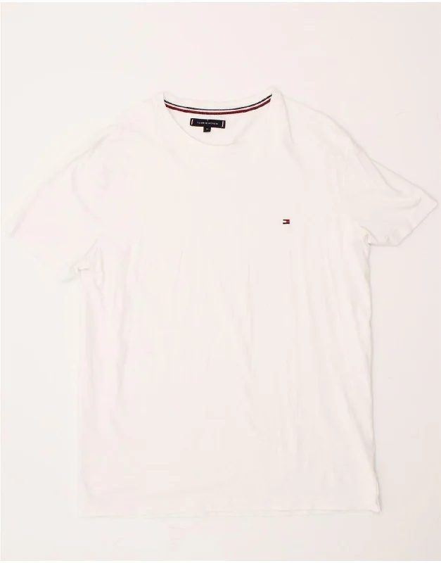 TOMMY HILFIGER Womens T-Shirt Top UK 18 XL White Cotton Graphic T-Shirt Round Neck Polyester