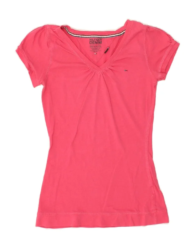 TOMMY HILFIGER Womens T-Shirt Top UK 6 XS Pink Cotton