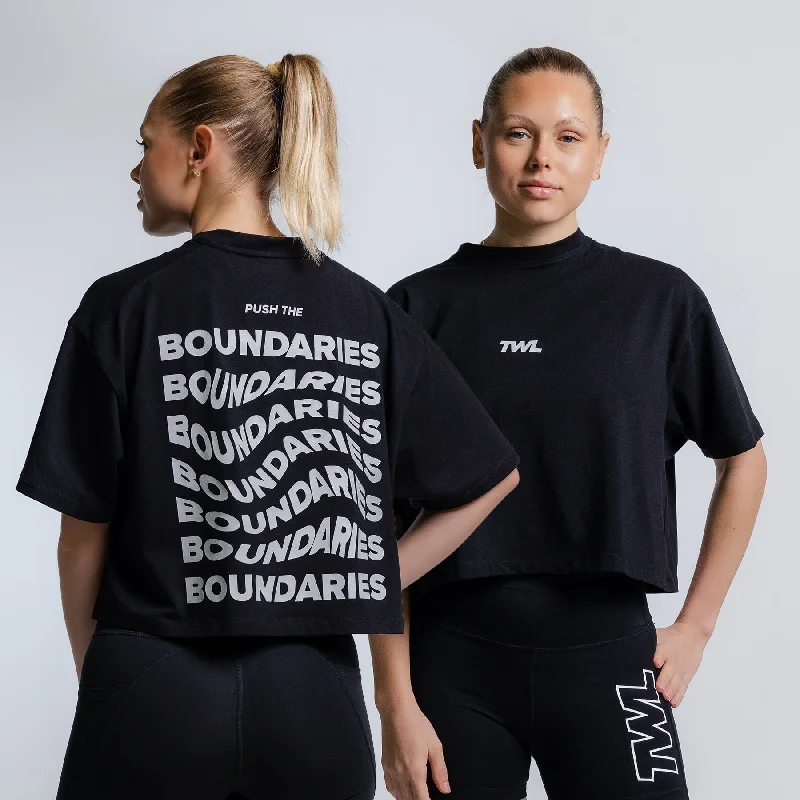 TWL - WOMEN'S OVERSIZED CROPPED T-SHIRT - PUSH THE BOUNDARIES - BLACK Graphic T-Shirt Round Neck Polyester