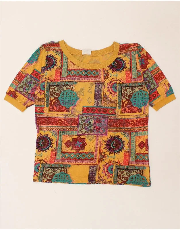 VINTAGE Womens T-Shirt Top EU 38 Medium Yellow Patchwork Cotton Faux Fur Fabric Real Fur Fabric Shearling Fabric VINTAGE Womens T-Shirt Top EU 38 Medium Yellow Patchwork Cotton Faux Fur Fabric Real Fur Fabric Shearling Fabric