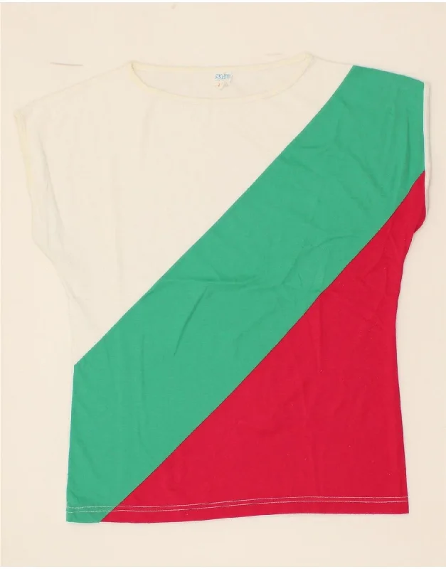 VINTAGE Womens T-Shirt Top UK 10 Small Multicoloured Colourblock Chenille Fabric Brocade Fabric Lace Fabric VINTAGE Womens T-Shirt Top UK 10 Small Multicoloured Colourblock Chenille Fabric Brocade Fabric Lace Fabric